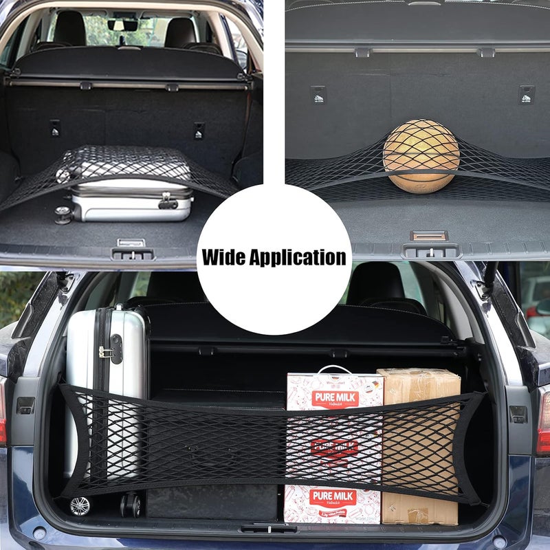 MOJIOO Double-Layer Trunk Cargo Elastic Net for SUV, 35"x11" Stretch to 65"x25" for Car Organizer Heavy Duty with Hooks - Image 4